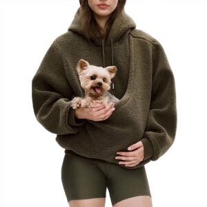 Women's Solid Colour Hooded Plush Pullover with Pet Pocket, Model BK8837