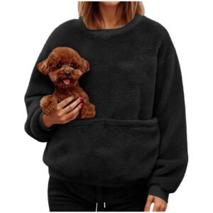 Women's Flannel Crewneck Pullover Hoodie with Pet Pocket