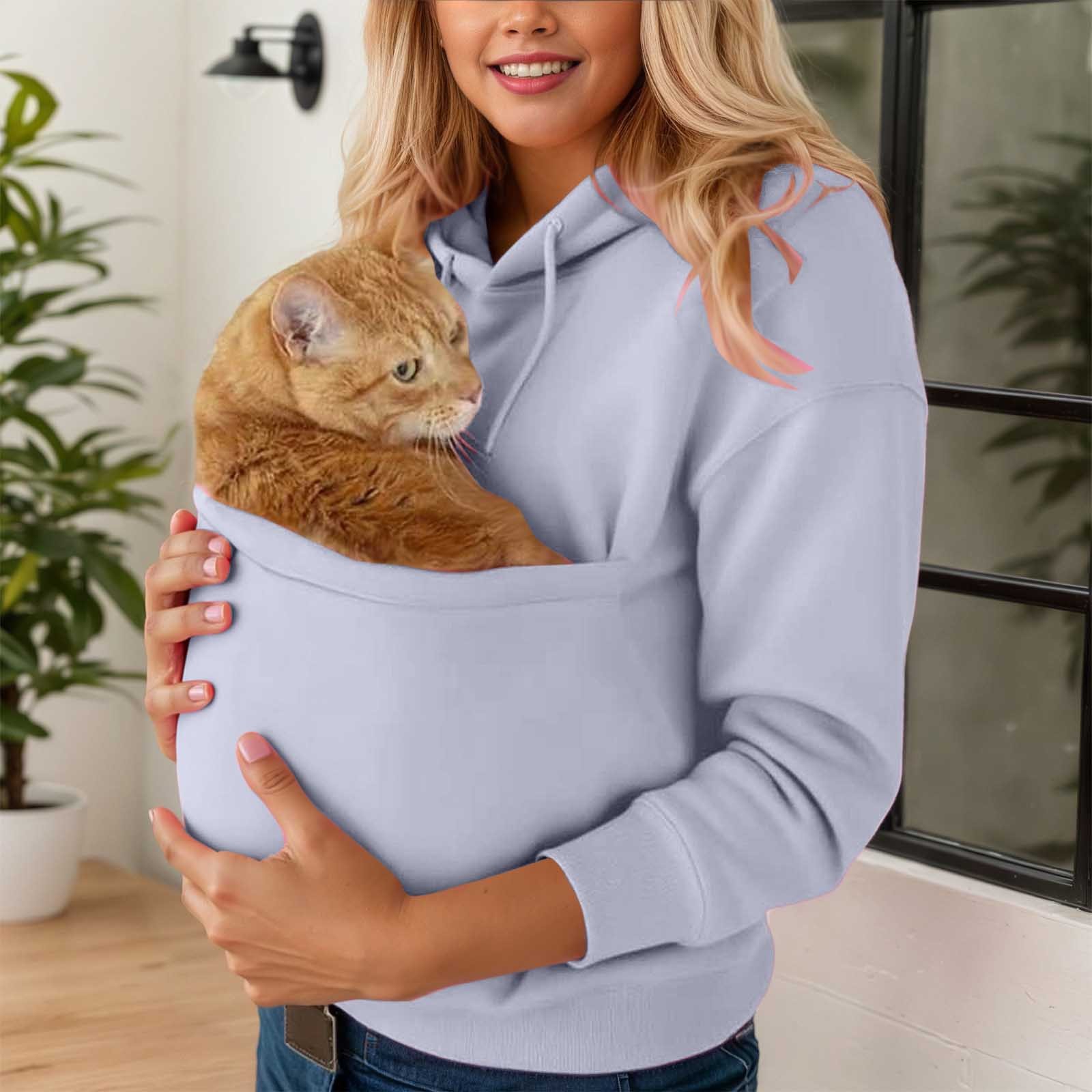 Unisex Hoodie with Pet Carrier Pocket Solid Color