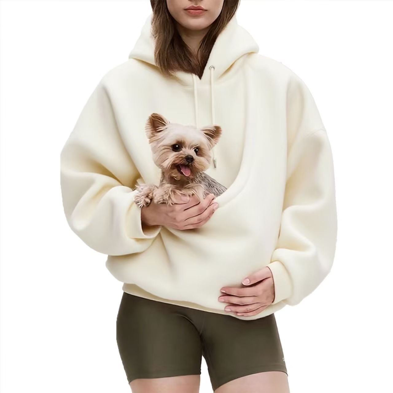 Solid Colour Hooded Sweatshirt with Pet Carrier Pocket
