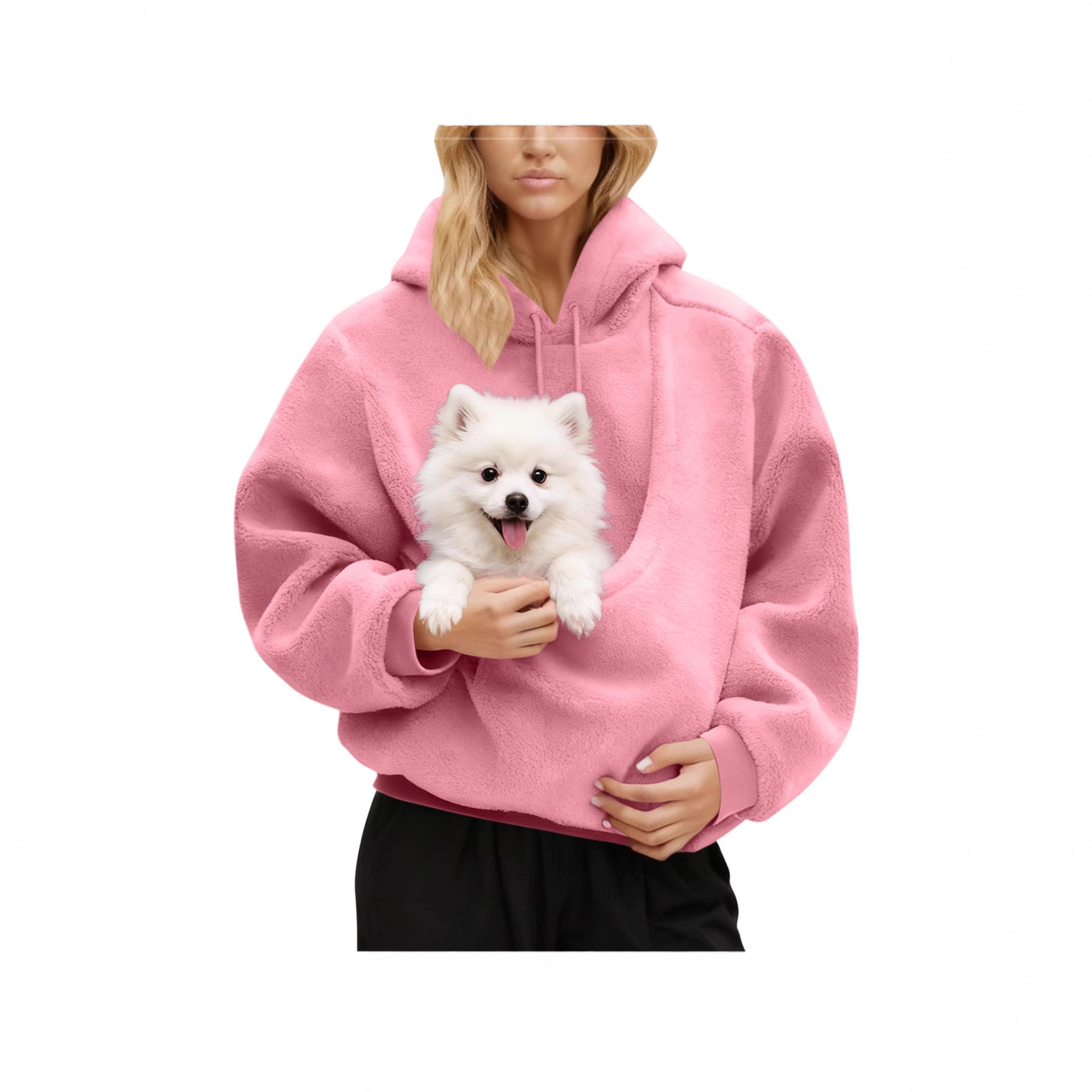 Women's Solid Color Loose Hoodie Long Sleeve Plush Top