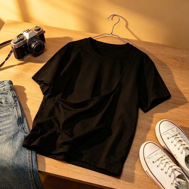 Loose Short Sleeve T-Shirt with Large Pockets