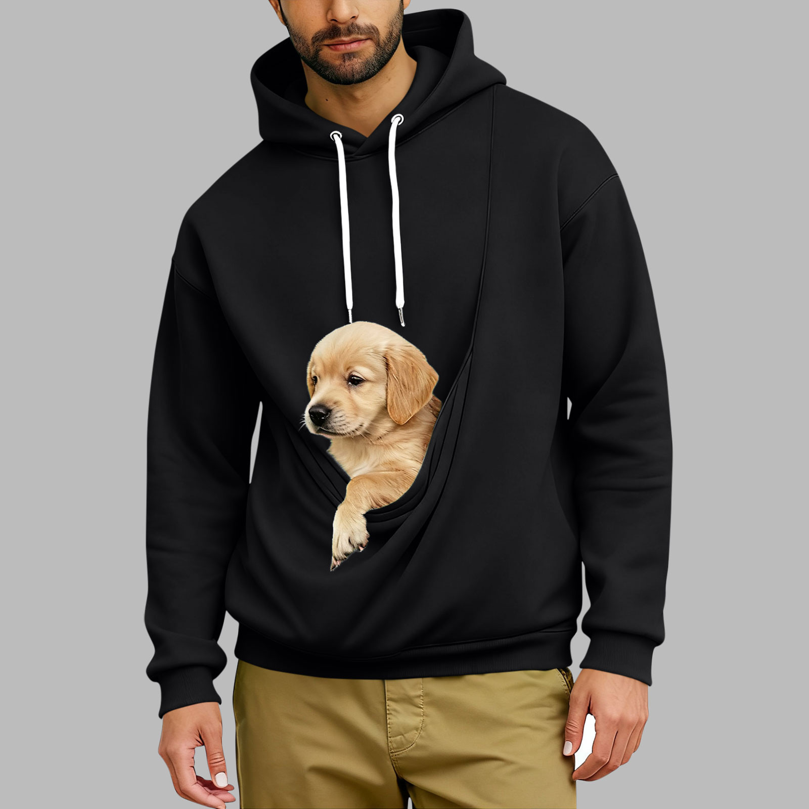 Men's Loose Hoodie with Large Pet Pocket Long Sleeve