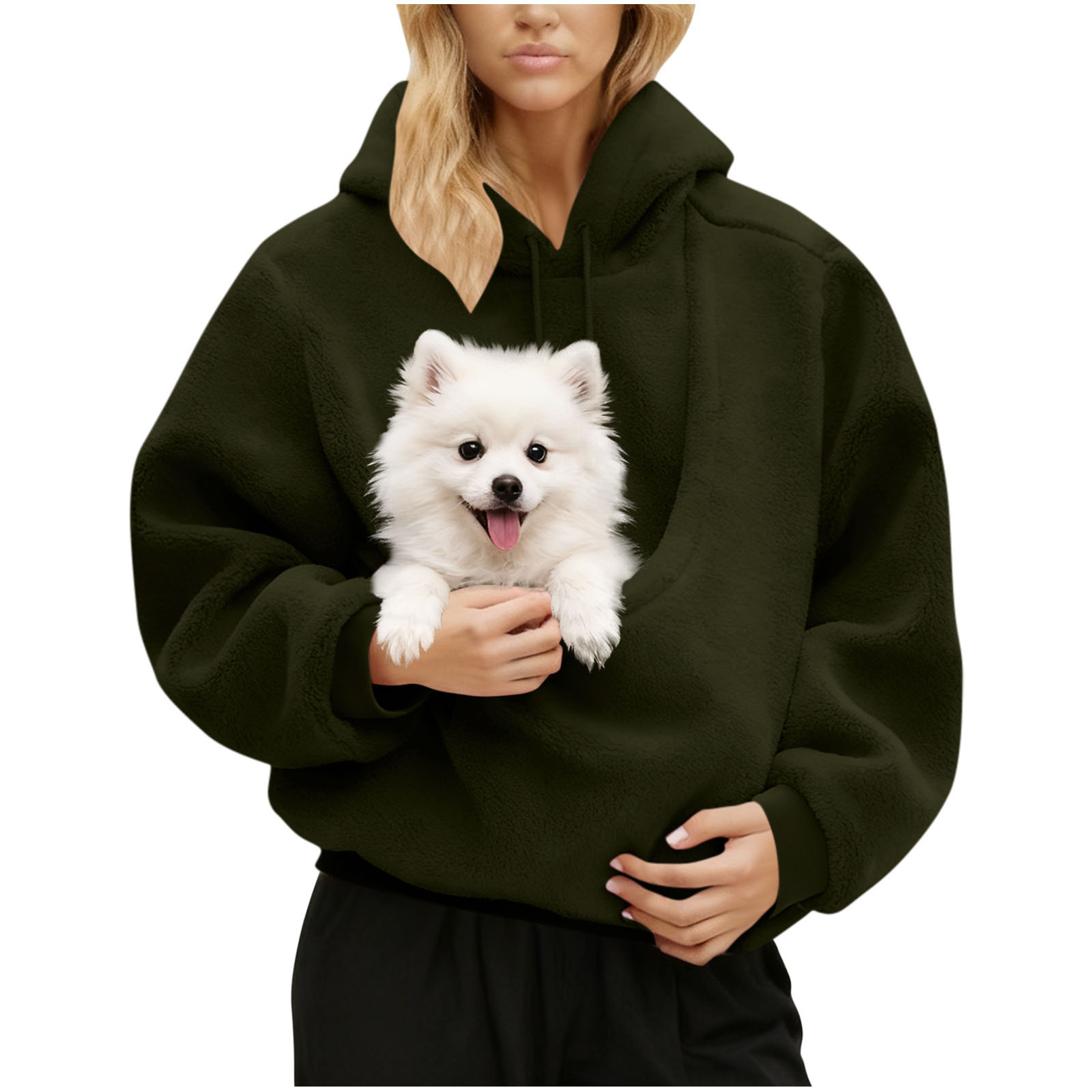 Women's Solid Color Loose Hoodie Long Sleeve Plush Top