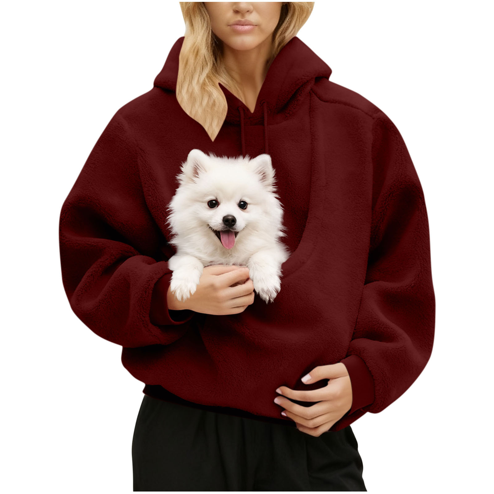 Women's Solid Color Loose Hoodie Long Sleeve Plush Top