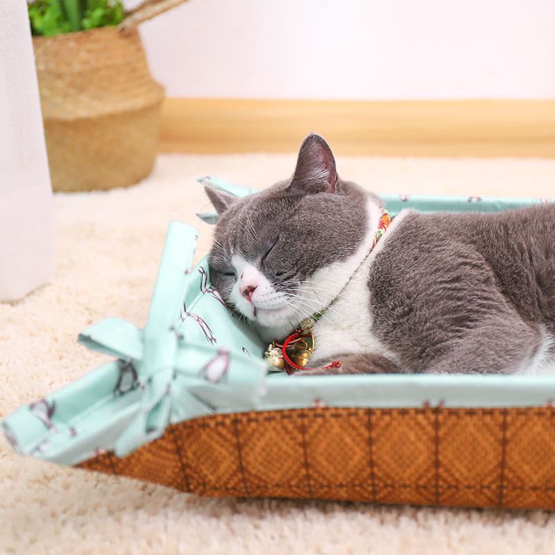 Summer Cool Mat Dual-Use Cat Bed with Bow - Image 4