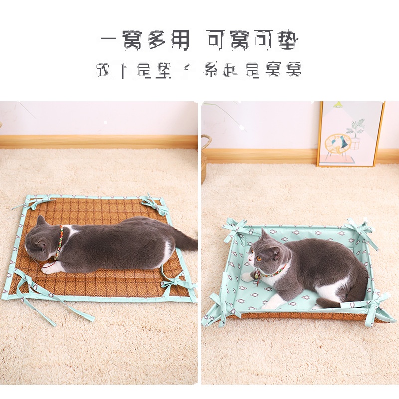 Summer Cool Mat Dual-Use Cat Bed with Bow - Image 3