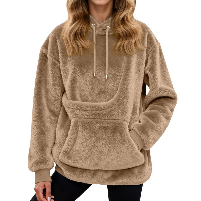 Solid Color Hooded Fleece Sweatshirt with Pet Pocket and Double Pockets - wholesale Pet Apparel & Accessories