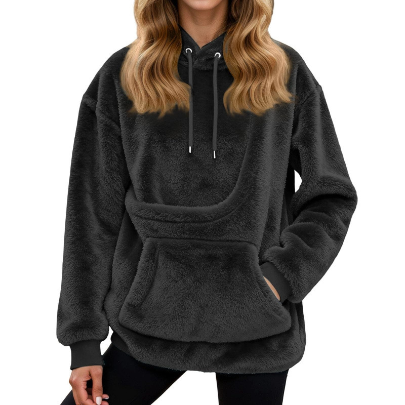 Solid Color Hooded Fleece Sweatshirt with Pet Pocket and Double Pockets - wholesale Pet Apparel & Accessories