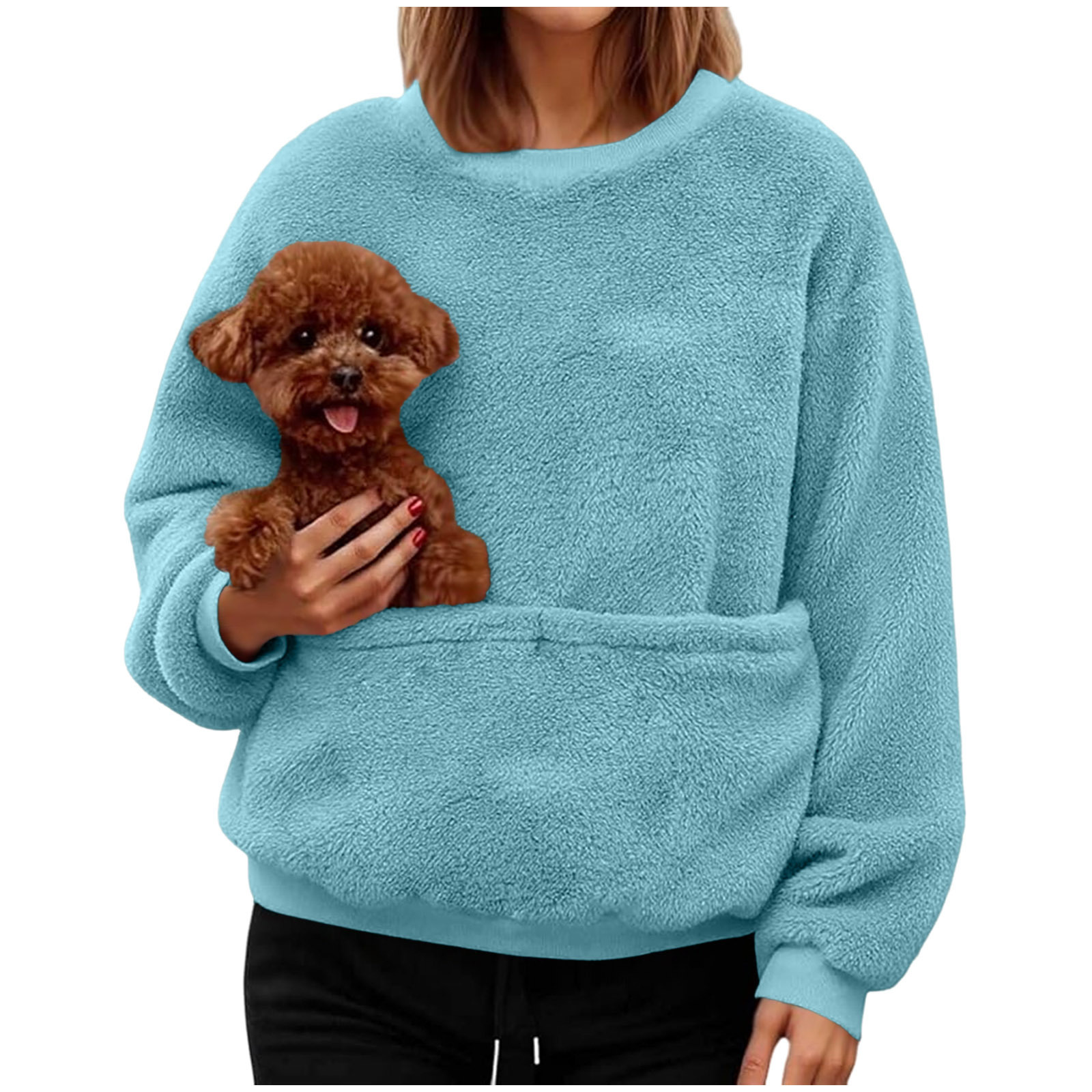 Women's Flannel Crewneck Sweatshirt with Pet Pocket - wholesale Pet Apparel & Accessories