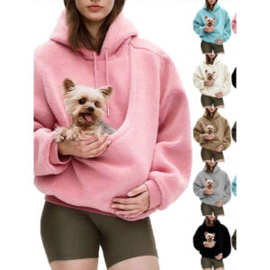 Women's Solid Color Hooded Fleece Sweatshirt with Pet Pocket - wholesale Pet Apparel & Accessories