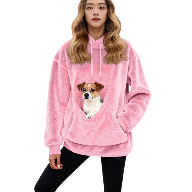 Solid Color Hooded Fleece Sweatshirt with Pet Pocket and Double Pockets - wholesale Pet Apparel & Accessories