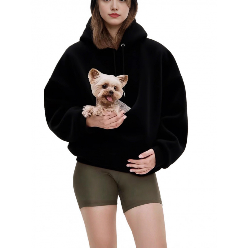 Women's Solid Color Hooded Fleece Sweatshirt with Pet Pocket - wholesale Pet Apparel & Accessories