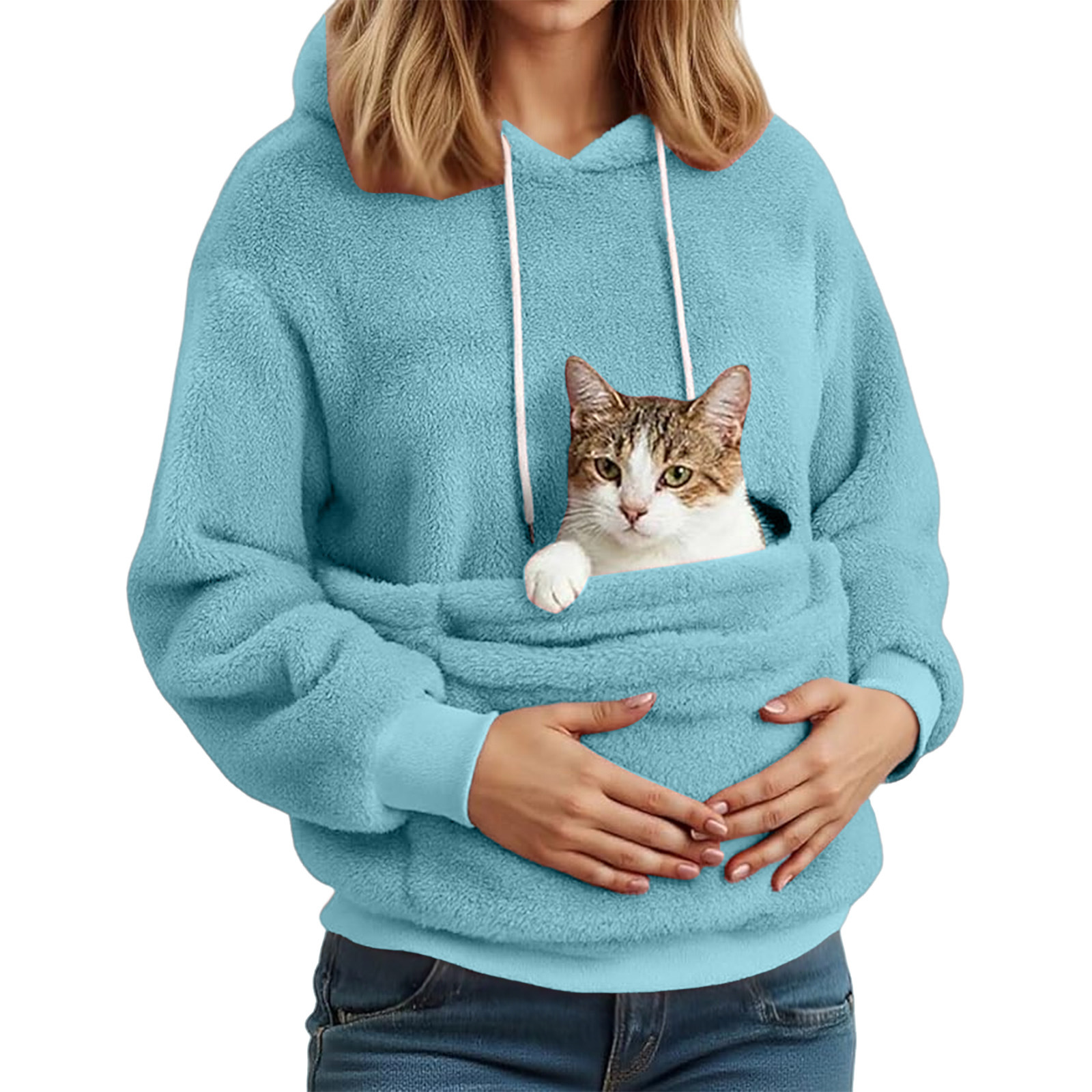 Women's Flannel Hooded Sweatshirt with Pet Pocket - wholesale Pet Apparel & Accessories