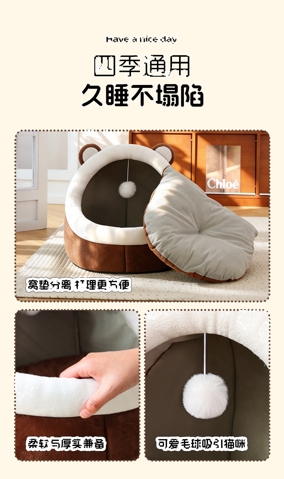 Semi-Enclosed Cat Bed House Winter Warm Pet Nest - Image 9