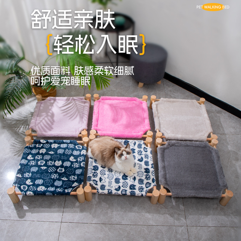 Pine Wood Fleece Elevated Pet Bed Cat Dog House - Image 4