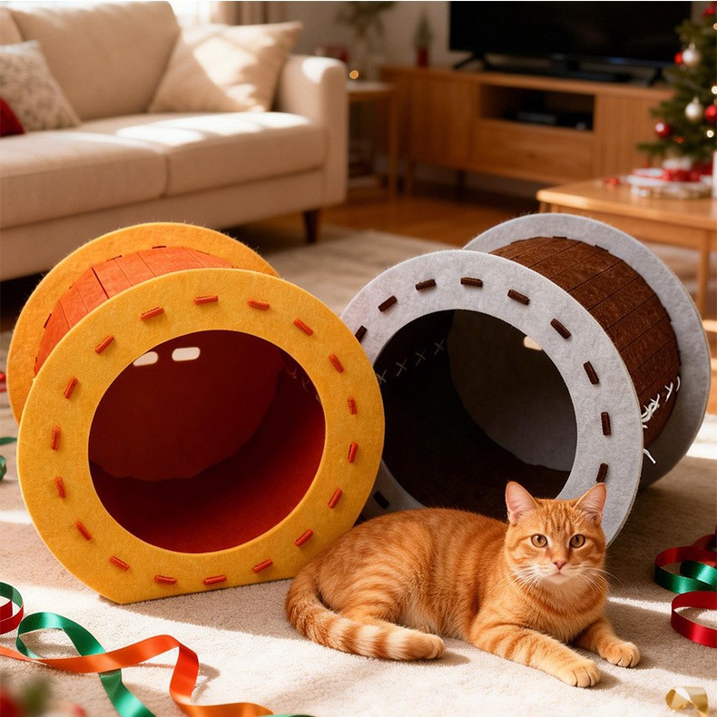 Felt Cat Bed Cat Paw Tunnel Four Seasons Semi-Enclosed Cat House - Image 2