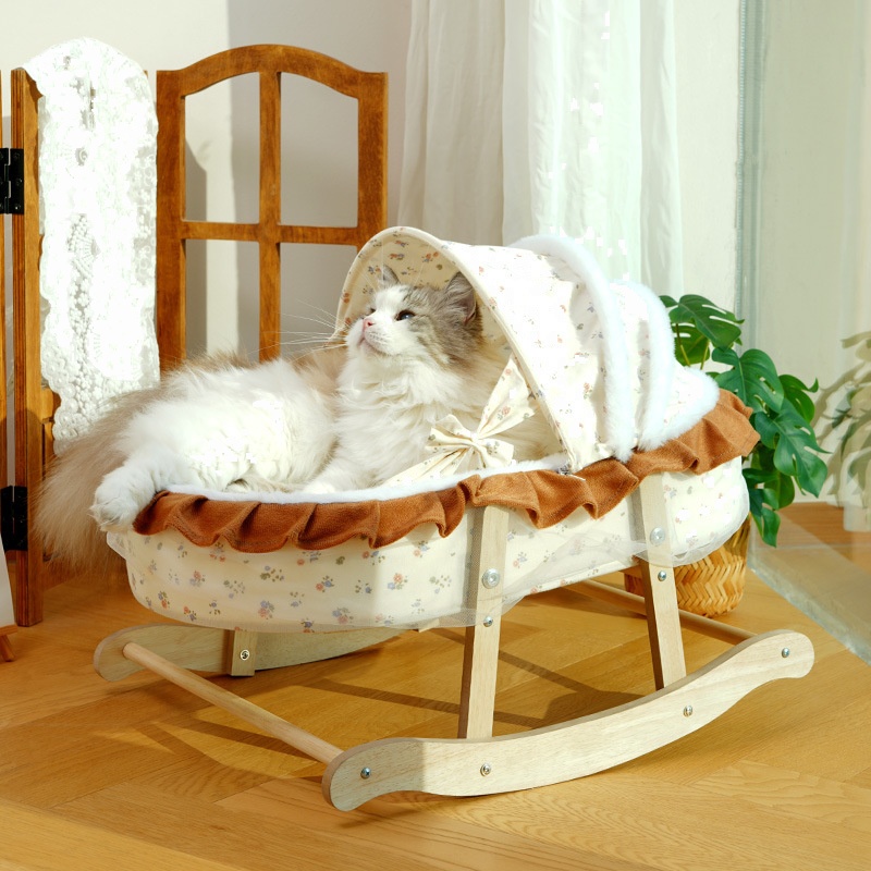 French Style Rocking Cat Bed Winter Warm Semi-Enclosed Sleeping Bag - Image 4
