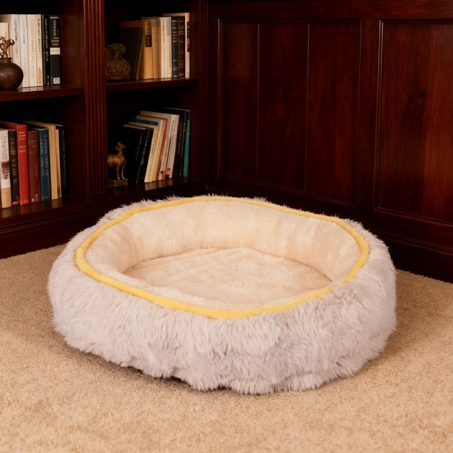 Open Bubble Fleece Rabbit Fur Oval Cat Bed Dog Bed - Image 2