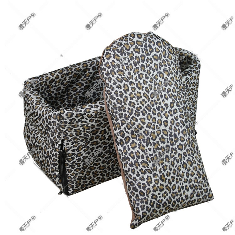Large Leopard Print Car Center Console Pet Bed Safety Seat - Image 4