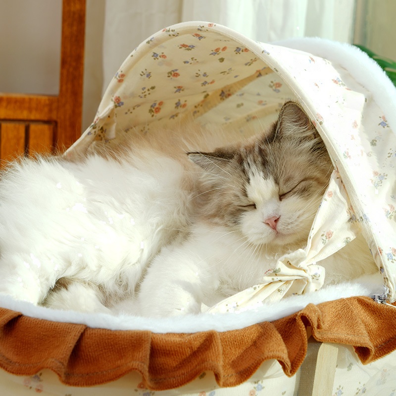 French Style Rocking Cat Bed Winter Warm Semi-Enclosed Sleeping Bag - Image 2