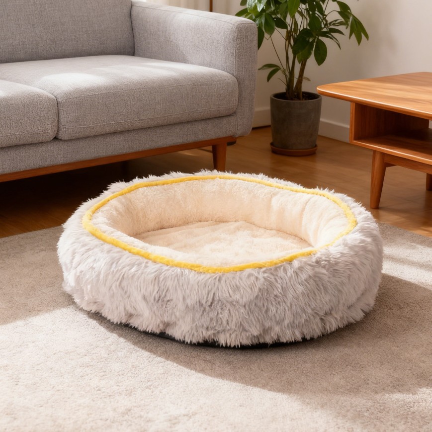 Open Bubble Fleece Rabbit Fur Oval Cat Bed Dog Bed - Image 3