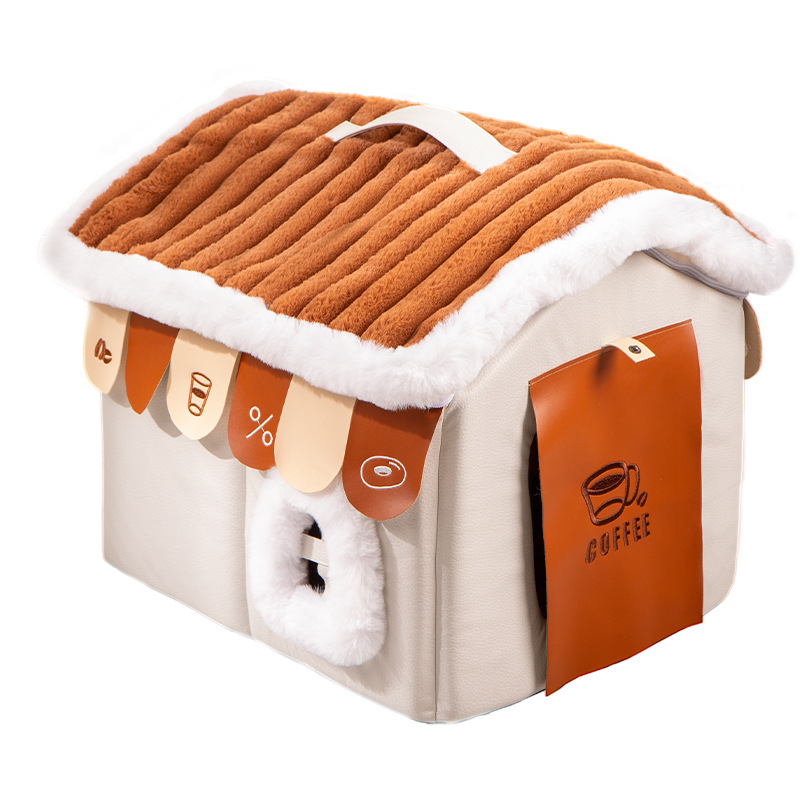 Winter Warm Closed Cat Bed Cozy Kitten House Detachable Cat House - Image 5