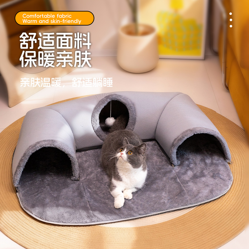 Cat Tunnel With Ball Multifunctional Play And Sleep Pet Bed