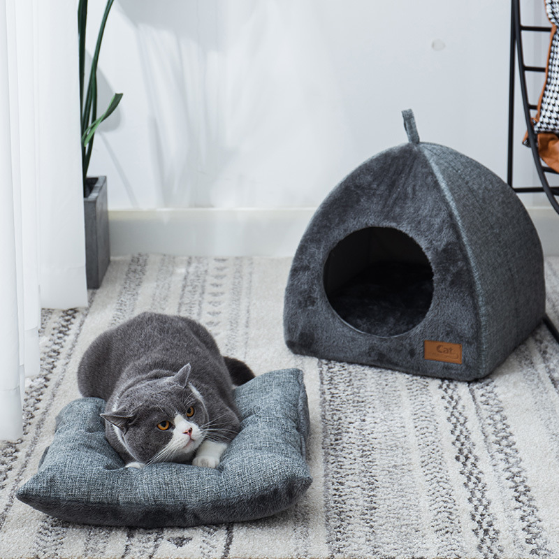 Triangular Enclosed Cat House For Deep Sleep - Image 2