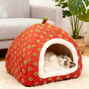 Enclosed Strawberry Yurt Cat Bed Warm Four Seasons