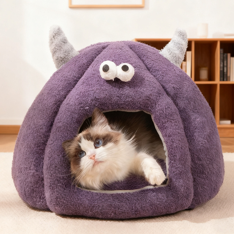 Winter Warm Plush Enclosed Cat Bed House