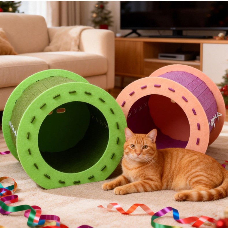 Felt Cat Bed Cat Paw Tunnel Four Seasons Semi-Enclosed Cat House - Image 3