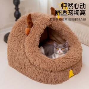 Winter Warm Closed Cat House Plush Pet Bed