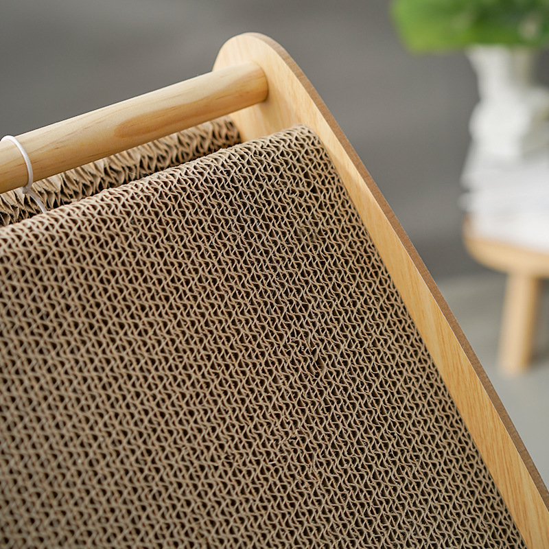 Solid Wood Triangular Corrugated Cat Scratcher House - Image 4