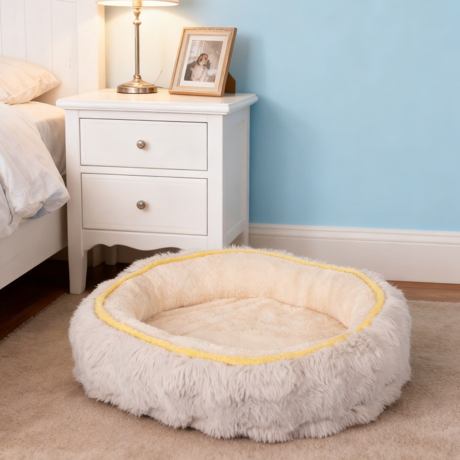 Open Bubble Fleece Rabbit Fur Oval Cat Bed Dog Bed - Image 4
