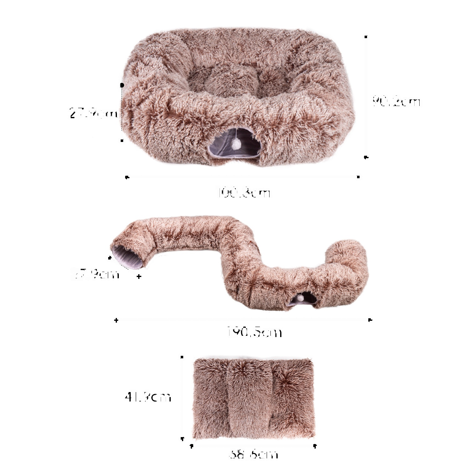 Winter Plush Cat Tunnel Bed Foldable Square 31x31x8cm - Image 5
