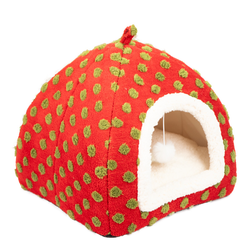 Enclosed Strawberry Yurt Cat Bed Warm Four Seasons - Image 5