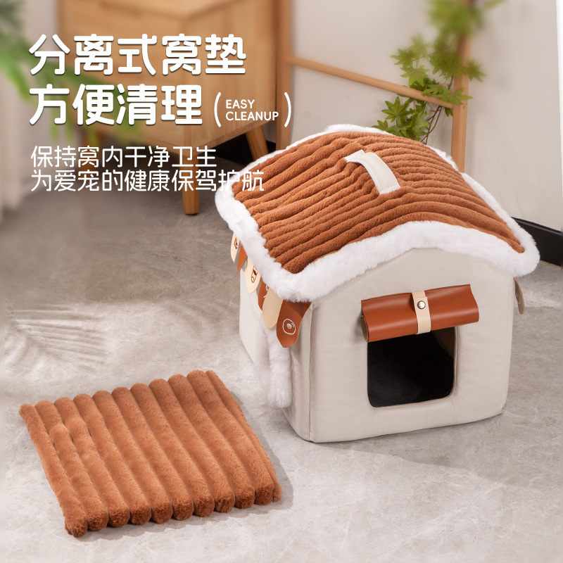 Winter Warm Closed Cat Bed Cozy Kitten House Detachable Cat House - Image 4