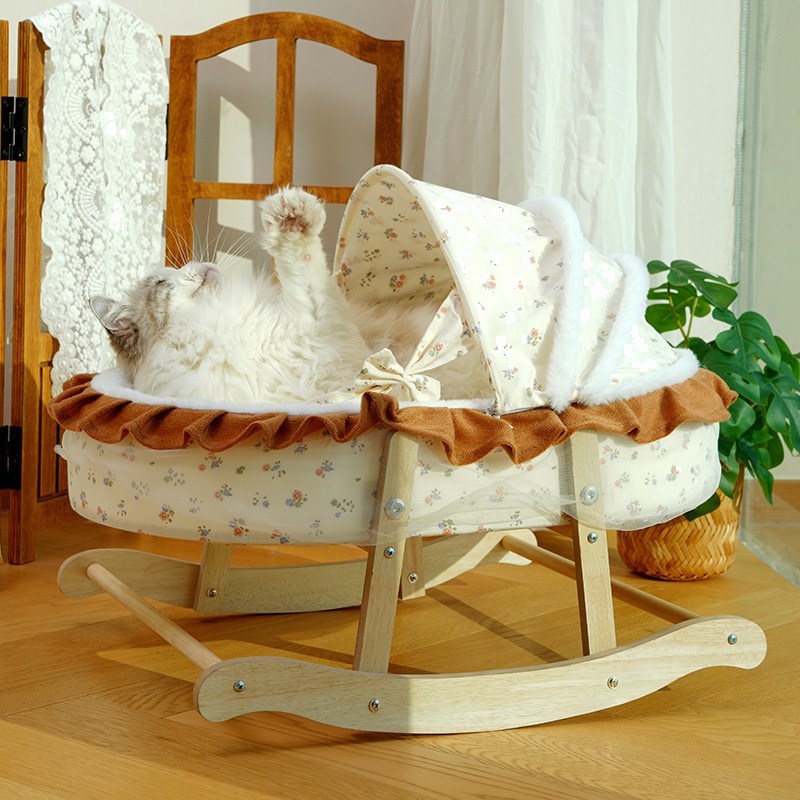French Style Rocking Cat Bed Winter Warm Semi-Enclosed Sleeping Bag - Image 3