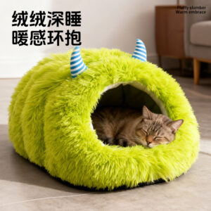 Long Plush Caterpillar Cat Bed Warm Enclosed Sleeping Bag