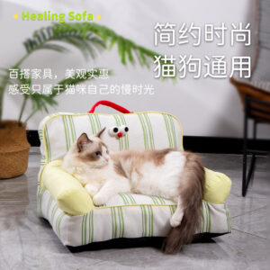Striped Pet Sofa Bed with Handle