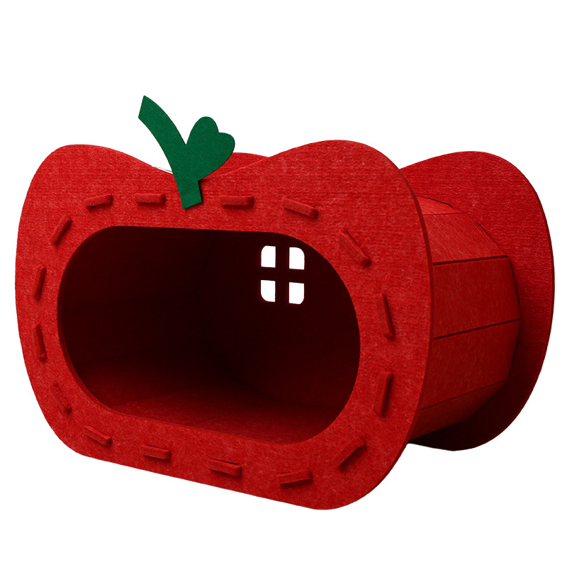 Felt Red Apple Cat Tunnel Bed Large - Image 5
