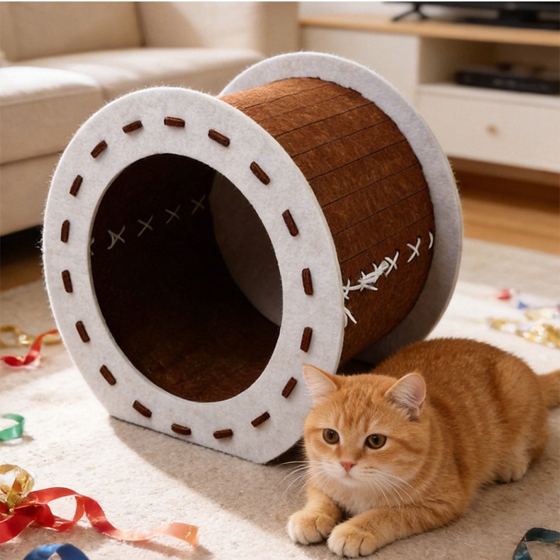 Felt Cat Bed Cat Paw Tunnel Four Seasons Semi-Enclosed Cat House - Image 4