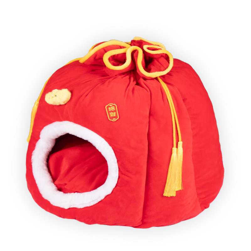 Red Money Bag Pet Bed for New Year and Winter Warmth - Image 5