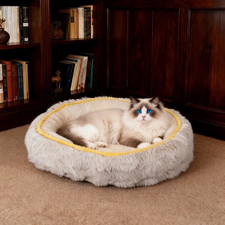 Open Bubble Fleece Rabbit Fur Oval Cat Bed Dog Bed
