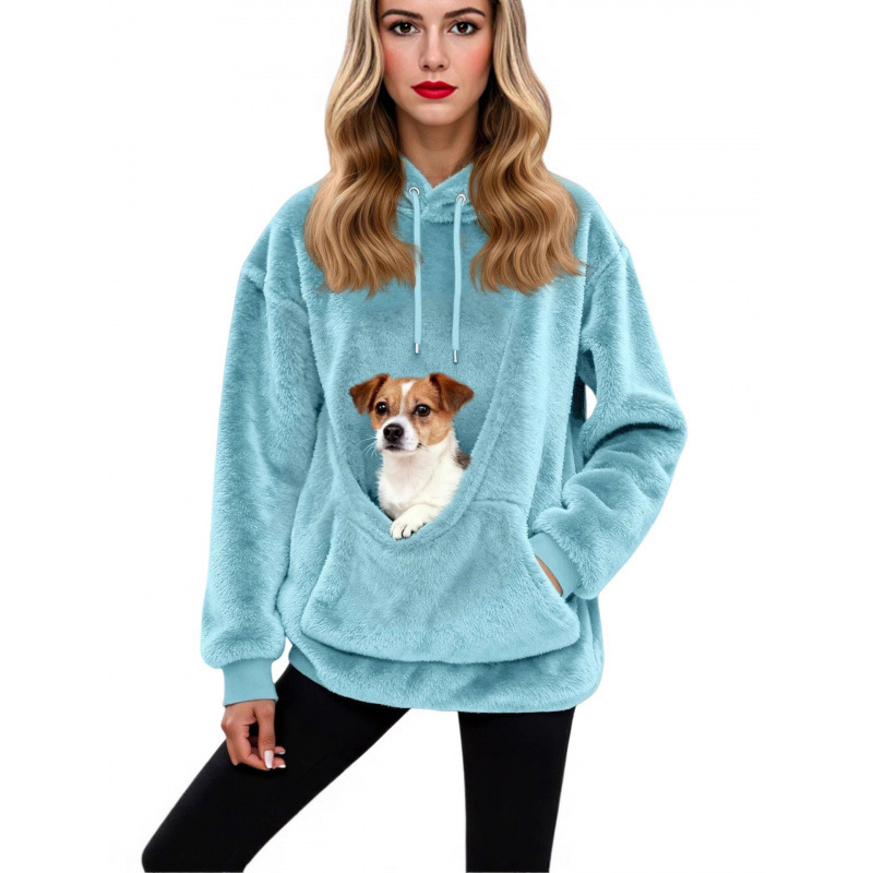 Solid Color Hooded Fleece Sweatshirt with Pet Pocket and Double Pockets - wholesale Pet Apparel & Accessories
