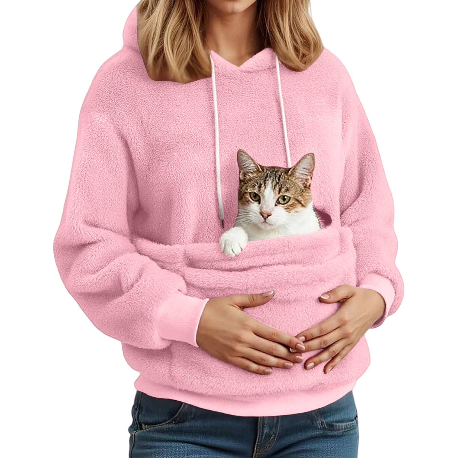 Women's Flannel Hooded Sweatshirt with Pet Pocket - wholesale Pet Apparel & Accessories