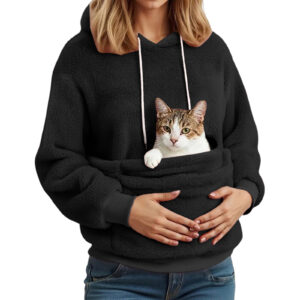 Fleece Pet Pocket Hoodie — Drawstring Kangaroo Pouch