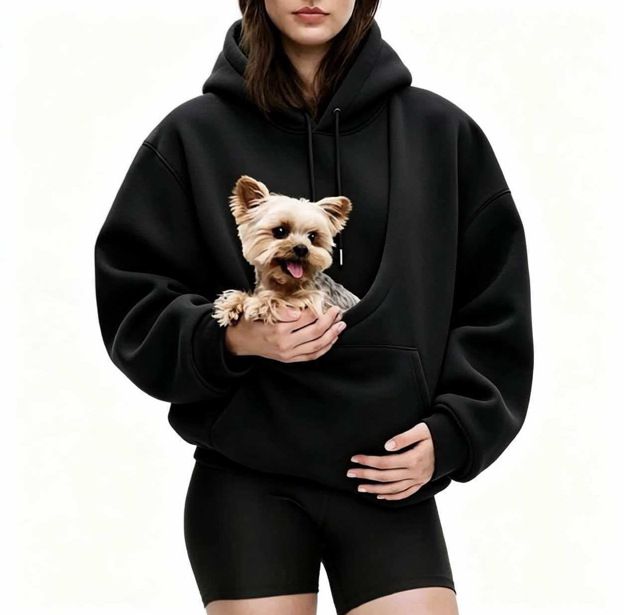 Solid Color Pet Pouch Hoodie — Oversized Pocket Pullover
